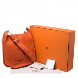 Pre Owned Hermes Orange Epsom Leather Evelyne III GM Bag