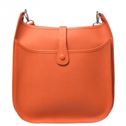Pre Owned Hermes Orange Epsom Leather Evelyne III GM Bag