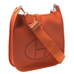 Pre Owned Hermes Orange Epsom Leather Evelyne III GM Bag