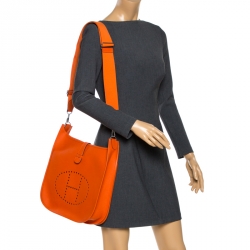 Pre Owned Hermes Orange Epsom Leather Evelyne III GM Bag