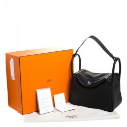 Pre Owned Hermes Black Taurillon Clemence Leather Lindy 30 Bag