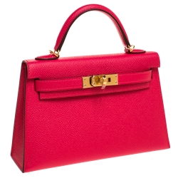 Pre Owned Hermes Red Vermillion Epsom Leather Gold Hardware Mini II Kelly Bag
