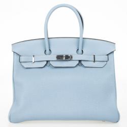 Hermes Blue Lin Clemence Leather Birkin 35 CM