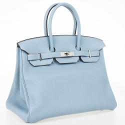 Hermes Blue Lin Clemence Leather Birkin 35 CM