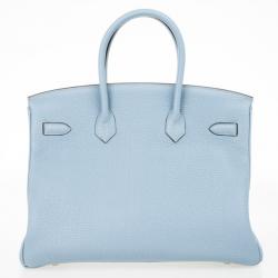 Hermes Blue Lin Clemence Leather Birkin 35 CM