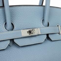 Hermes Blue Lin Clemence Leather Birkin 35 CM