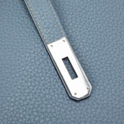 Hermes Blue Lin Clemence Leather Birkin 35 CM