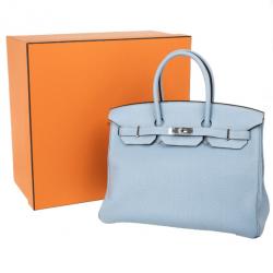 Hermes Blue Lin Clemence Leather Birkin 35 CM