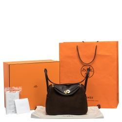 Pre Owned Hermès Cacao Grizzly and Swift Leather Gold Hardware Lindy 26 Bag