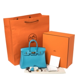 Hermes Ciel Swift Leather Gold Hardware Birkin 25 Bag