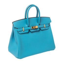 Hermes Ciel Swift Leather Gold Hardware Birkin 25 Bag