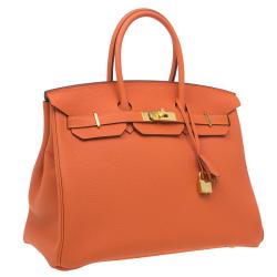 Pre Owned Hermes Orange Togo Leather Gold Hardware Birkin 35 Bag