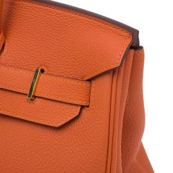 Pre Owned Hermes Orange Togo Leather Gold Hardware Birkin 35 Bag