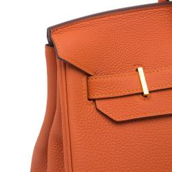Pre Owned Hermes Orange Togo Leather Gold Hardware Birkin 35 Bag