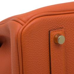 Pre Owned Hermes Orange Togo Leather Gold Hardware Birkin 35 Bag