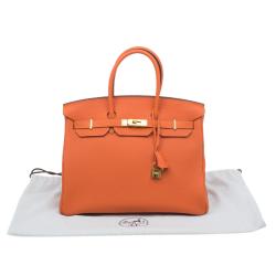 Pre Owned Hermes Orange Togo Leather Gold Hardware Birkin 35 Bag