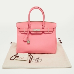 Hermes Rose Confetti Epsom Leather Palladium Finish Birkin 30 Bag