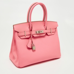 Hermes Rose Confetti Epsom Leather Palladium Finish Birkin 30 Bag
