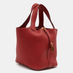 Pre Owned Hermes Rouge Piment Taurillon Maurice Leather Picotin Lock 18 Bag