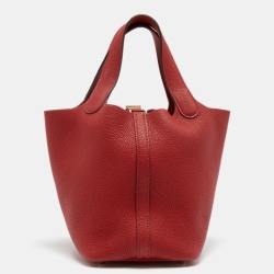 Pre Owned Hermes Rouge Piment Taurillon Maurice Leather Picotin Lock 18 Bag