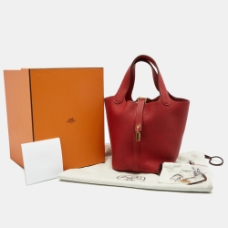 Pre Owned Hermes Rouge Piment Taurillon Maurice Leather Picotin Lock 18 Bag