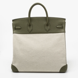 Pre Owned Hermes Vert Veronese/Beige Canvas and Leather Palladium Finish HAC Birkin 40 Bag