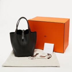 Pre Owned Hermes Noir Taurillon Clemence Leather Picotin Lock 22 Bag
