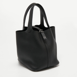 Pre Owned Hermes Noir Taurillon Clemence Leather Picotin Lock 22 Bag