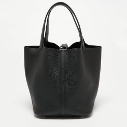 Pre Owned Hermes Noir Taurillon Clemence Leather Picotin Lock 22 Bag