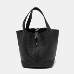 Pre Owned Hermes Noir Taurillon Clemence Leather Monochrome Picotin Lock 22 Bag