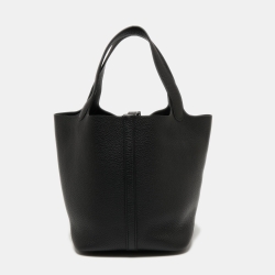 Pre Owned Hermes Noir Taurillon Clemence Leather Monochrome Picotin Lock 22 Bag