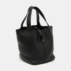 Pre Owned Hermes Noir Taurillon Clemence Leather Monochrome Picotin Lock 22 Bag
