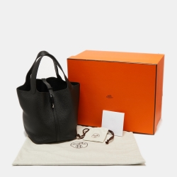 Pre Owned Hermes Noir Taurillon Clemence Leather Monochrome Picotin Lock 22 Bag