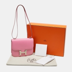 Pre Owned Hermés Pink Epsom Leather Palladium Finish Constance 18 Bag