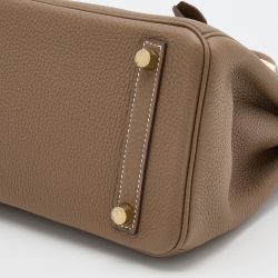 Hermes Etoupe Togo Leather Gold Finish Birkin 25 Bag