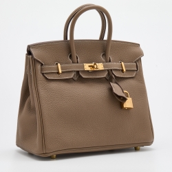 Hermes Etoupe Togo Leather Gold Finish Birkin 25 Bag