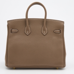 Hermes Etoupe Togo Leather Gold Finish Birkin 25 Bag