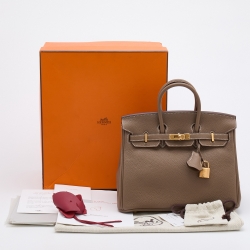 Hermes Etoupe Togo Leather Gold Finish Birkin 25 Bag