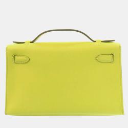 Hermes Yellow Swift Leather Palladium Hardware Pochette Kelly Clutch Bag 