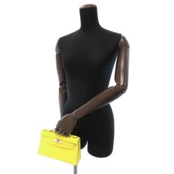 Hermes Yellow Swift Leather Palladium Hardware Pochette Kelly Clutch Bag 
