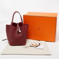 Pre Owned Hermes Rouge Grenat Taurillon Clemence Leather Picotin Lock 22 Bag