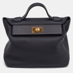 Pre Owned Hermes Black Taurillon Maurice/Swift Leather Gold Finish 24/24 35 Bag 