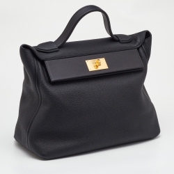 Pre Owned Hermes Black Taurillon Maurice/Swift Leather Gold Finish 24/24 35 Bag 