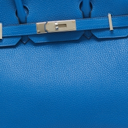 Pre Owned Hermes Bleu Zellige Taurillon Clemence Leather Palladium Finish Birkin 30 Bag