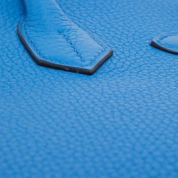 Pre Owned Hermes Bleu Zellige Taurillon Clemence Leather Palladium Finish Birkin 30 Bag
