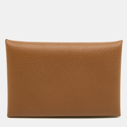 Pre Owned Hermès  Alezan/Biscuit Epsom Leather Calvi Card Holder