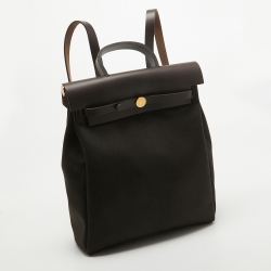 Hermès Ebene Toile Militaire and Vache Hunter Leather Herbag a Dos Zip Retourne Backpack