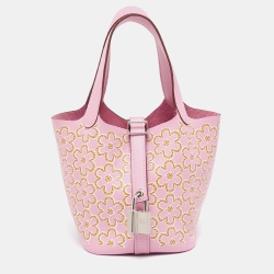 Hermes Mauve Sylvestre/Cuivre/Blanc Swift Leather Lucky Daisy Picotin Lock Micro Bag