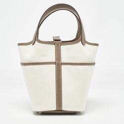 Pre Owned Hermès Ecro/Etoupe Toile and and Swift Leather Cargo Picotin Lock 18 Bag