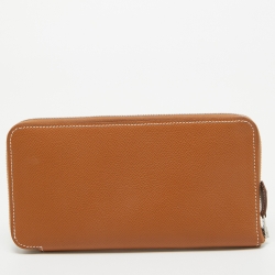 مملوكة مسبقًا Hermes Gold Epsom Leather Silk'In Classique Long Wallet